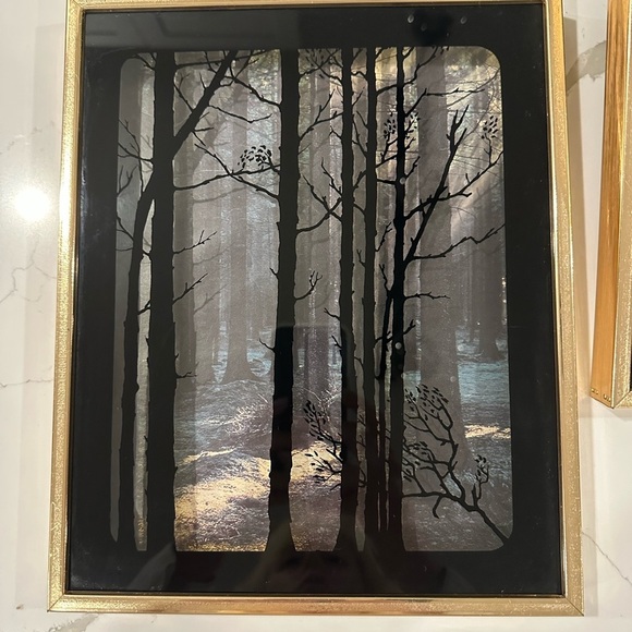 Art work tree shadow  gold frame (2) set glass EUC - Picture 3 of 5